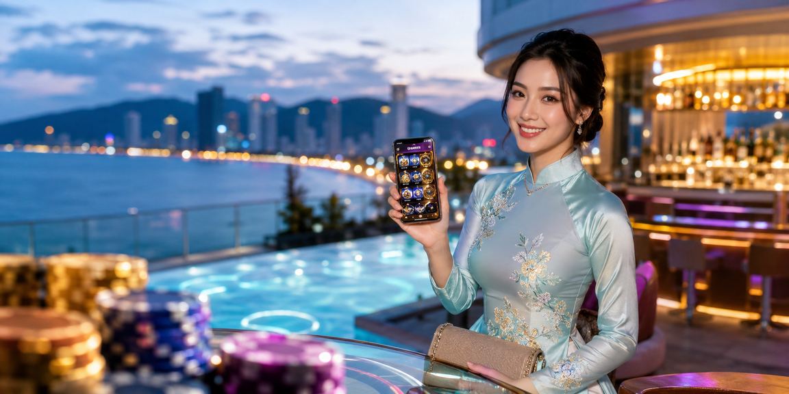 Người phụ nữ mặc áo dài tại Nha Trang truy cập ứng dụng casino 506n trên điện thoại